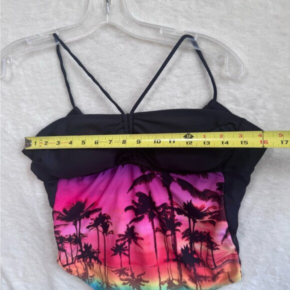 Ocean Pacific OP Vintage Palm Trees Beach Print Neon Halter Pads Bra Swim Suit L - Picture 13 of 16
